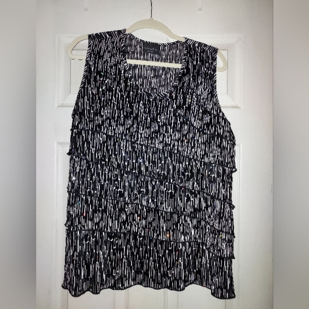 Brittany black woman's pleated sequin ruffled top